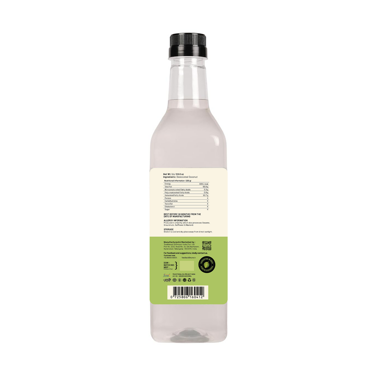 Cold Pressed Coconut Oil Plastic Bottle 500ml