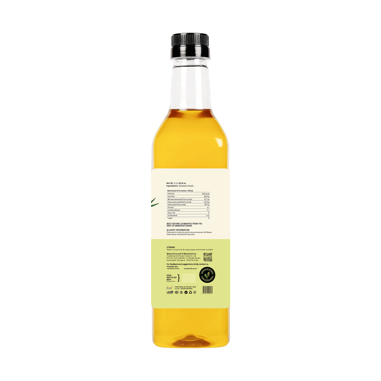 Cold Pressed Sesame Oil ( White Sesame Seeds ) Plastic Bottle